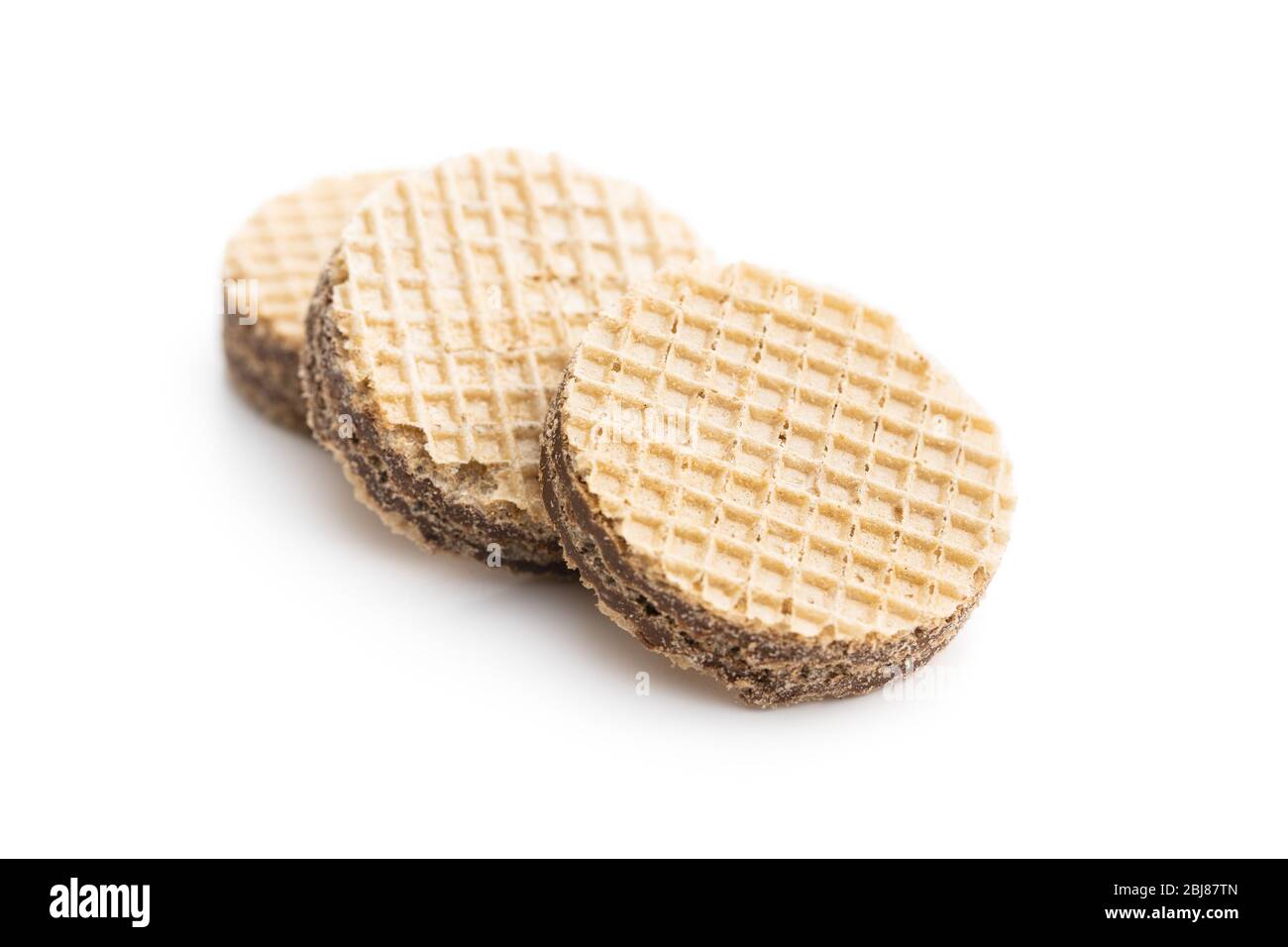 Sweet wafer biscuits isolated on white background. Stock Photo