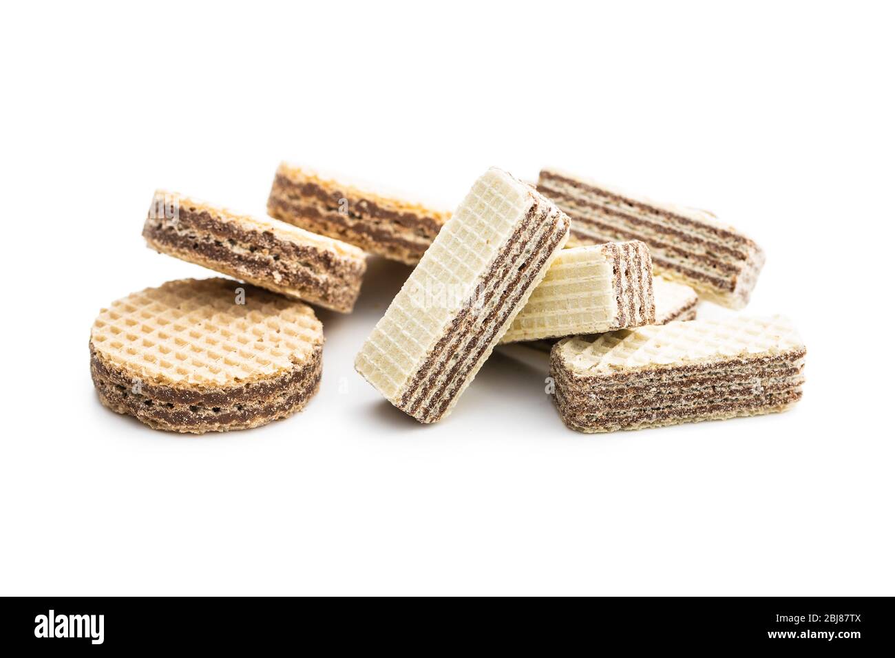Sweet wafer biscuits isolated on white background. Stock Photo