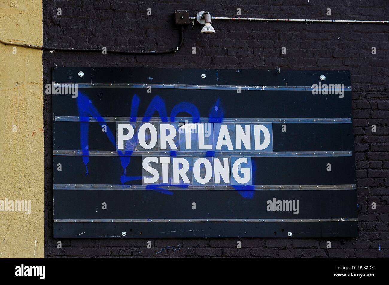 Marquee of the Bossanova Ballroom music venue reflecting Oregon's Mandatory Statewide Shelter-In-Place order as a response to the Covid-19 Coronavirus pandemic in Portland, Oregon, USA on 26th April, 2020. Photo ©Anthony Pidgeon Stock Photo