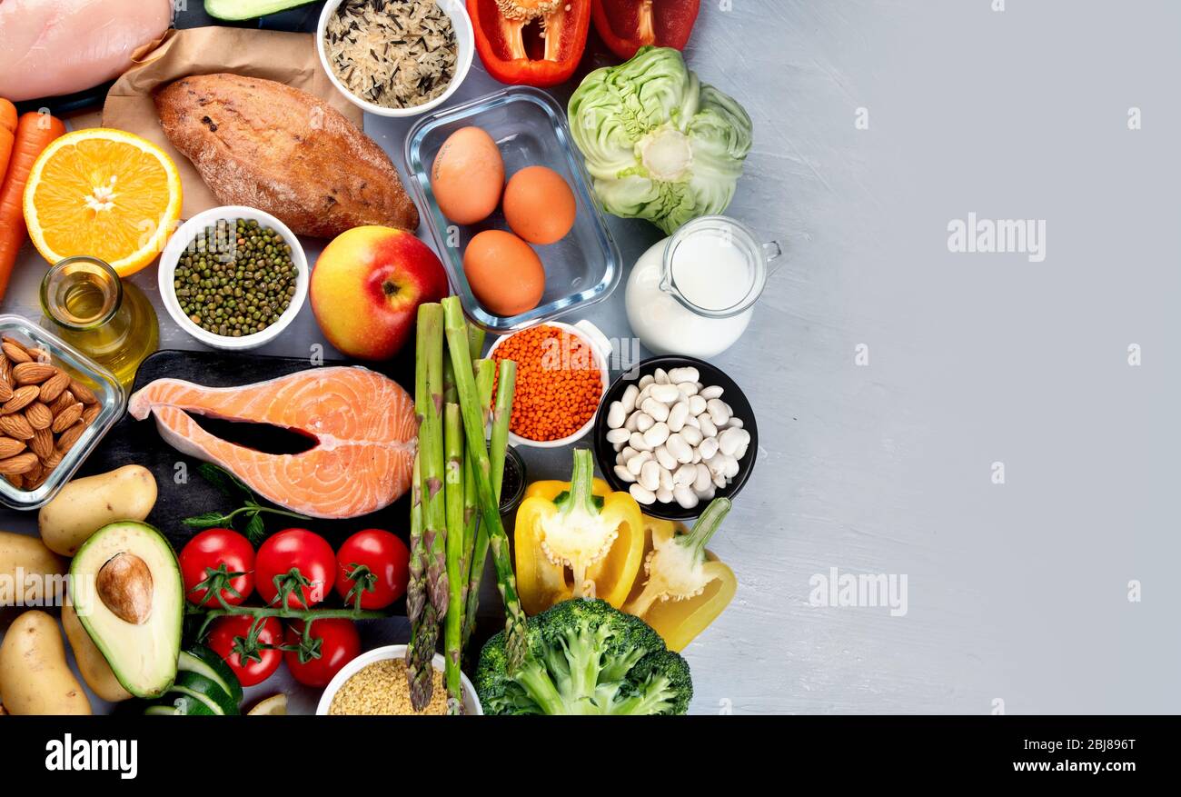 Balanced diet food background.. Nutrition, clean eating food concept ...