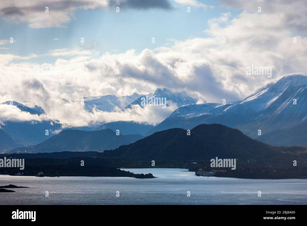 View of mountains and fjords in Norway Stock Photo