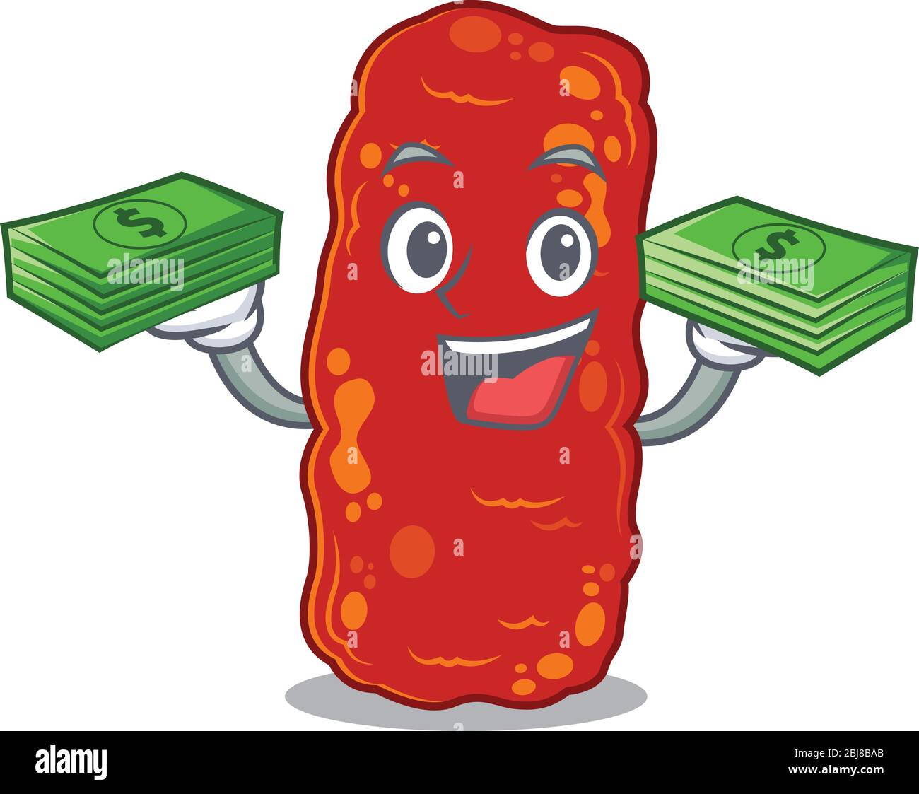 A wealthy acinetobacter bacteria cartoon character having money on hands Stock Vector