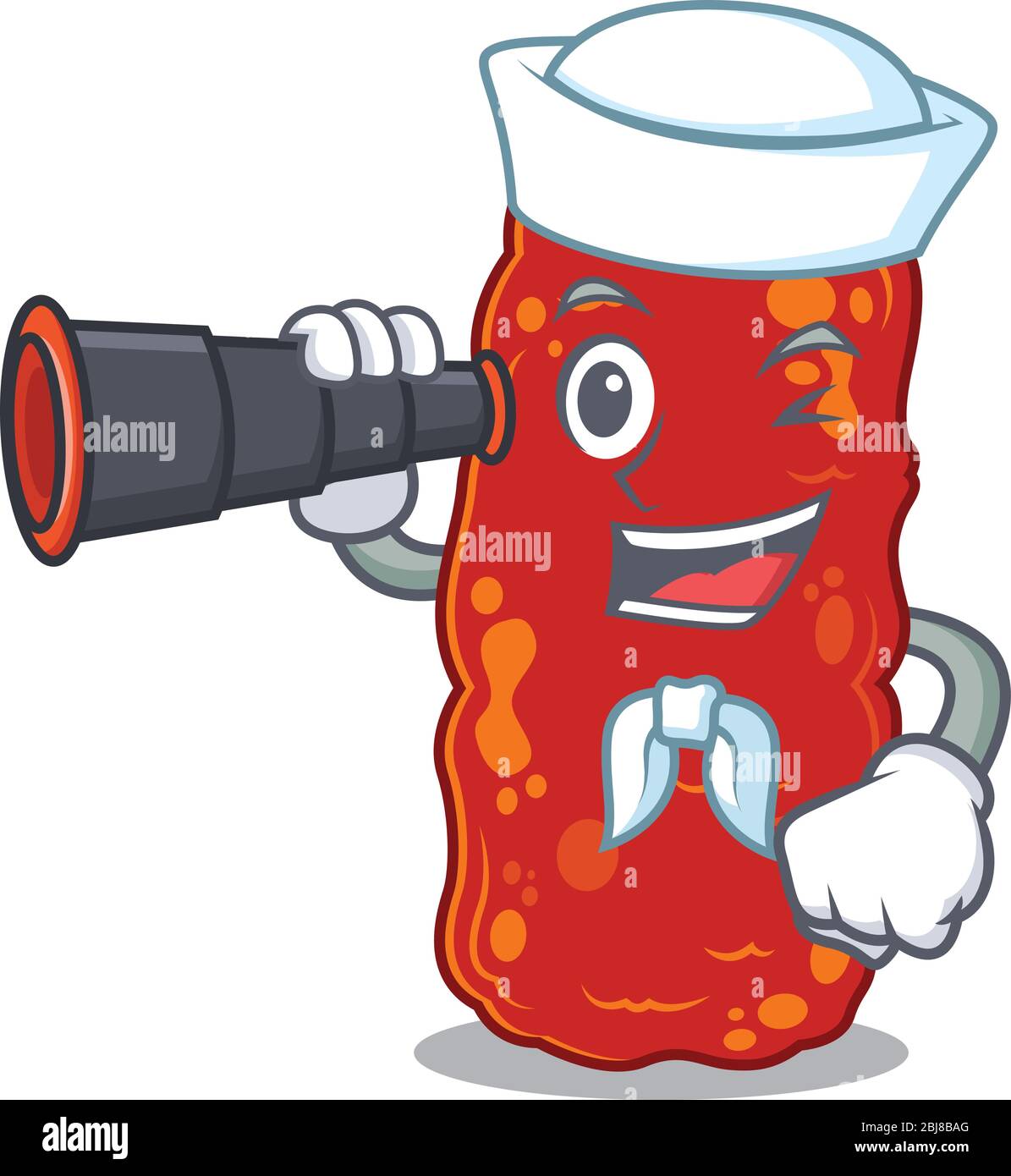 A cartoon icon of acinetobacter bacteria Sailor with binocular Stock Vector