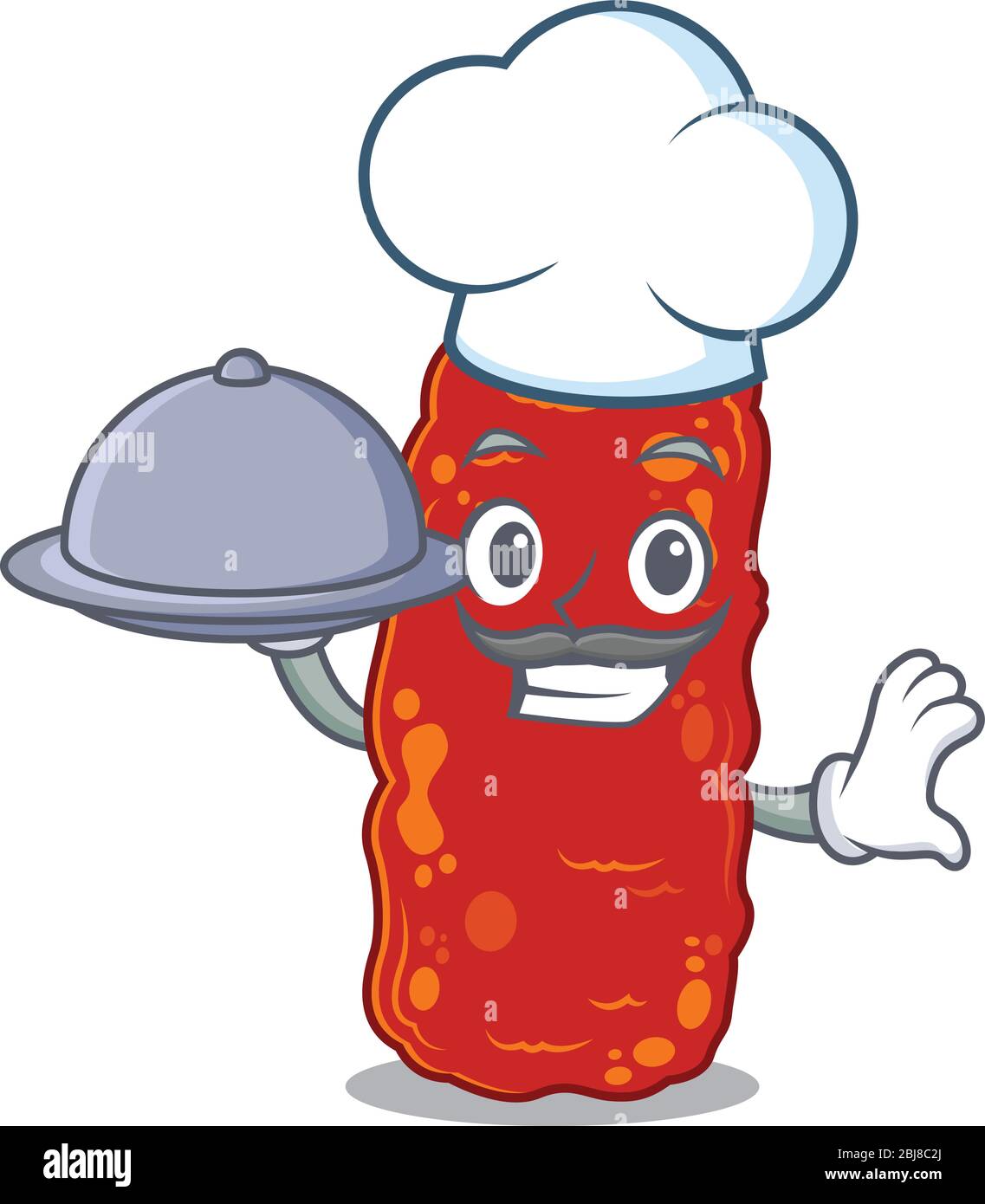Acinetobacter bacteria chef cartoon character serving food on tray Stock Vector