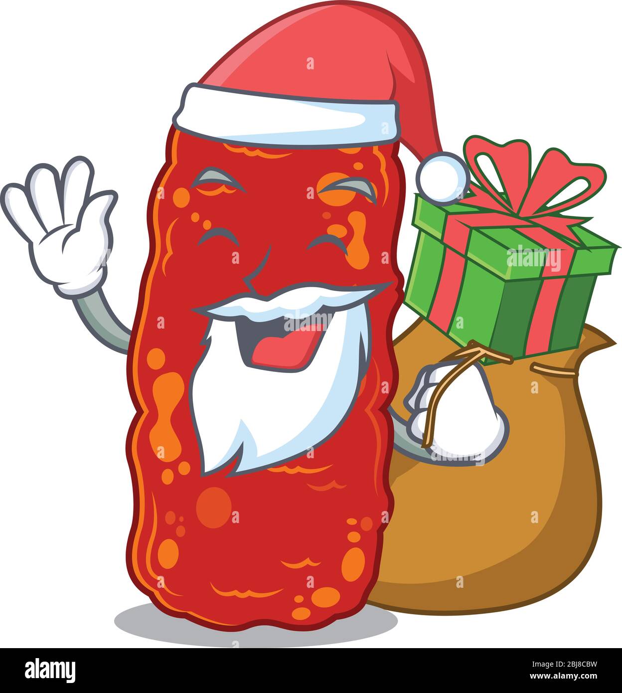 Cartoon design of acinetobacter bacteria Santa with Christmas gift Stock Vector