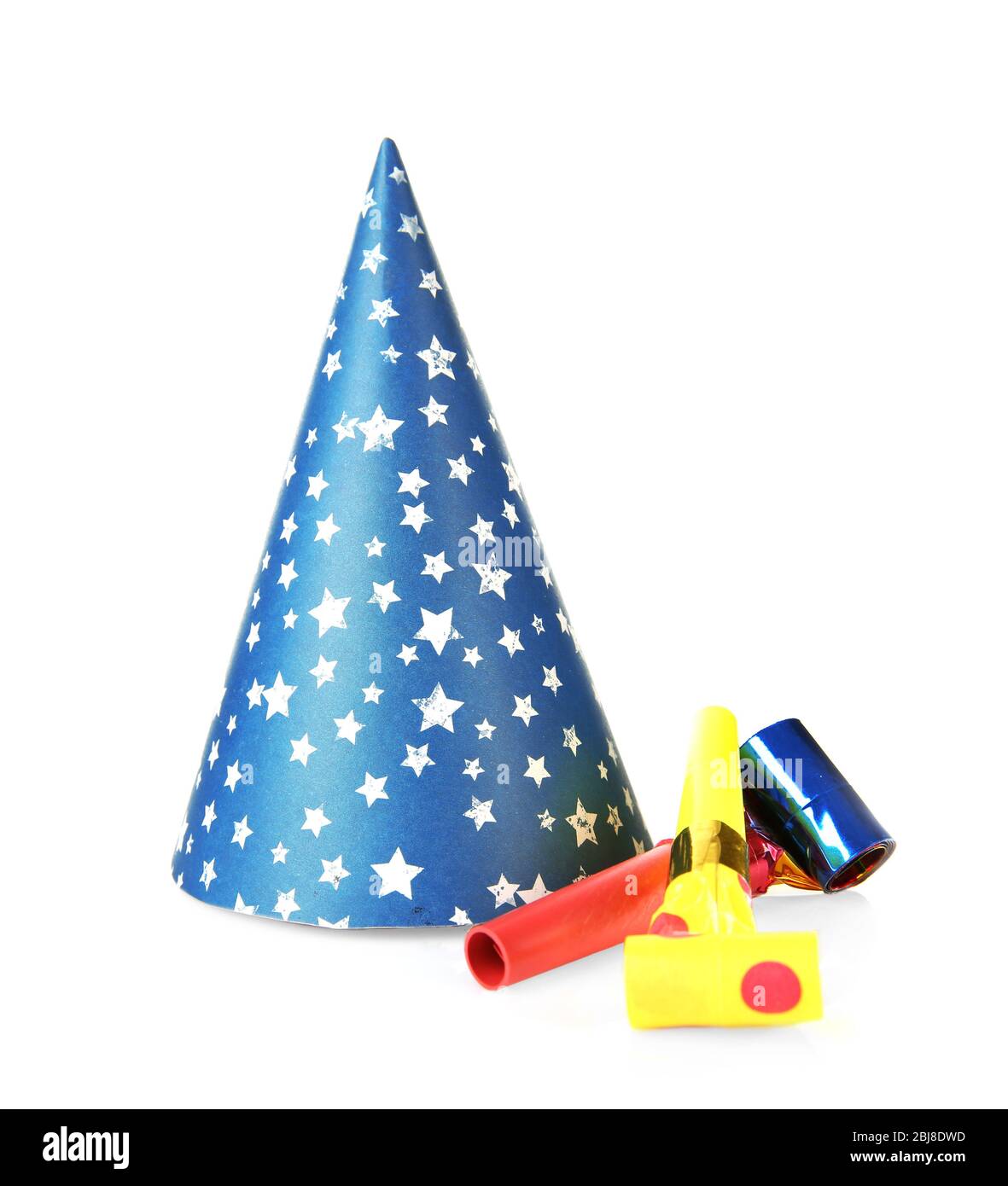 Party hat with blowers, isolated on white Stock Photo - Alamy