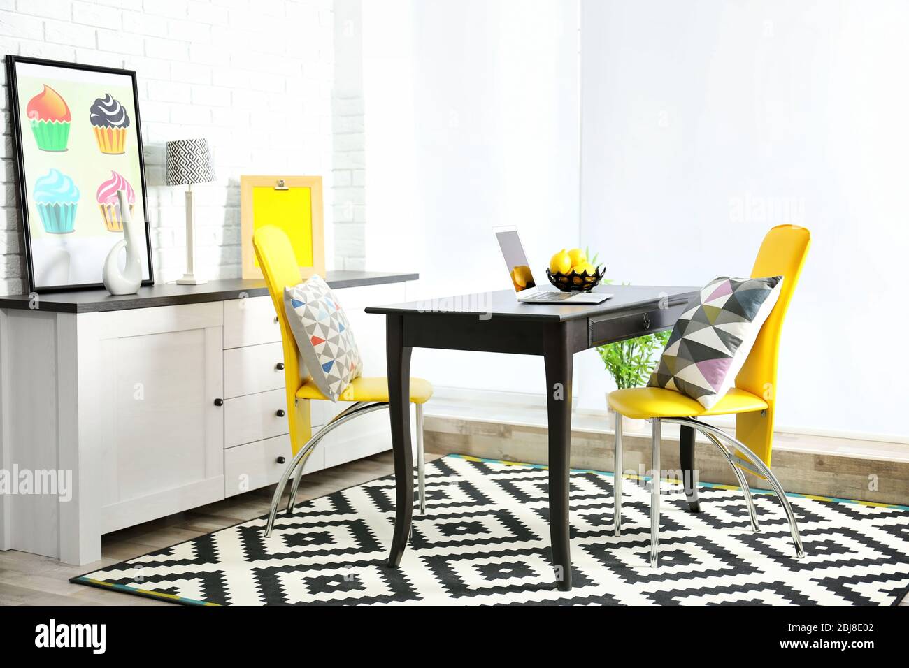 Modern room design. Furniture set with table and chairs Stock Photo - Alamy