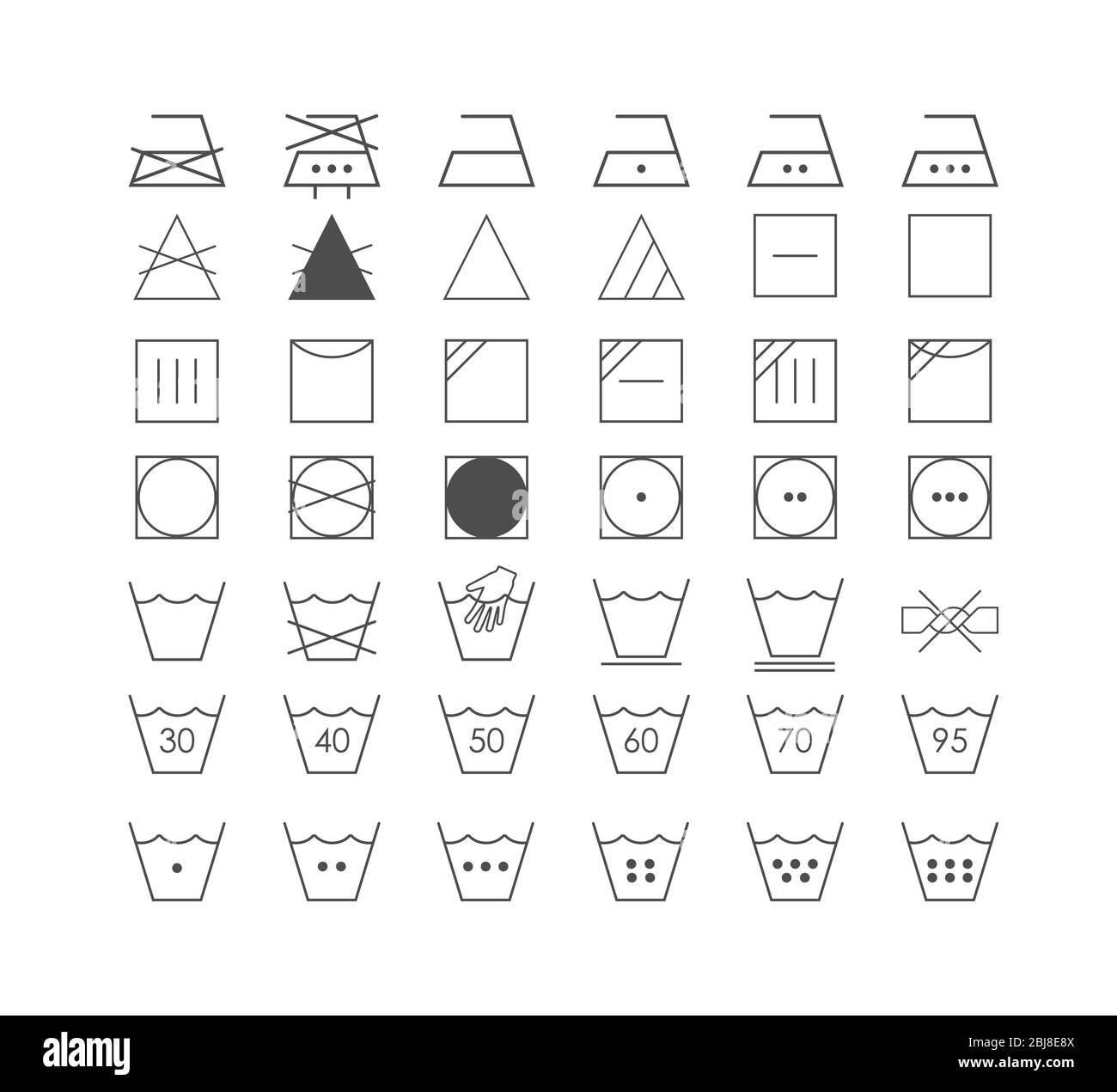 Laundry symbols icon set. Vector illustration, flat design Stock Vector
