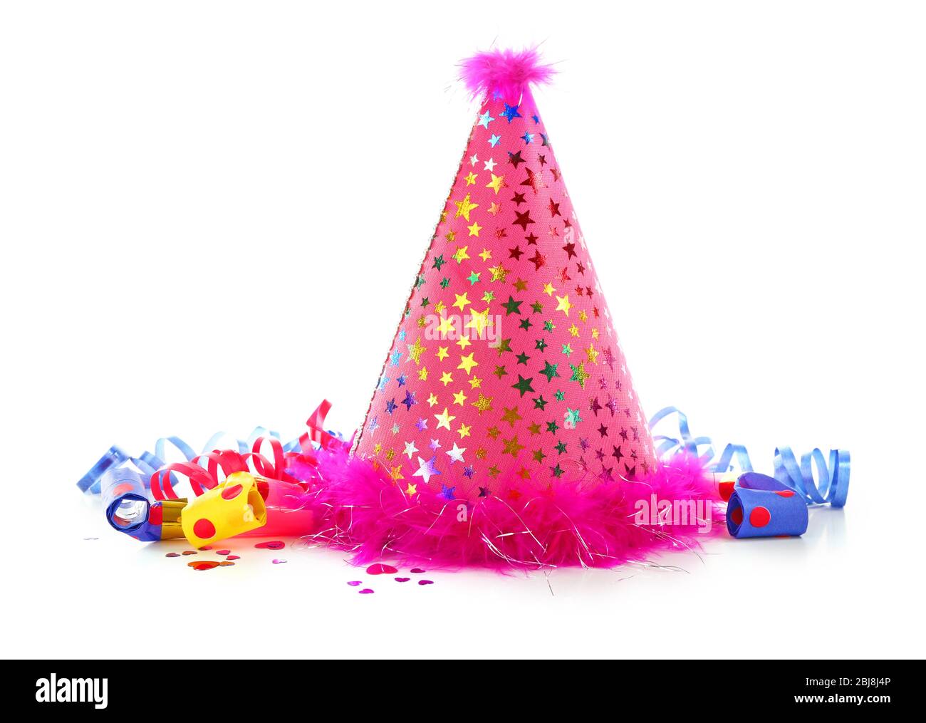 Pink party hat on white background Stock Photo - Alamy