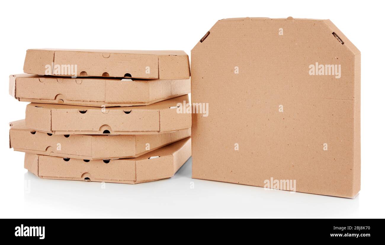 Stack of pizza boxes, isolated on white Stock Photo