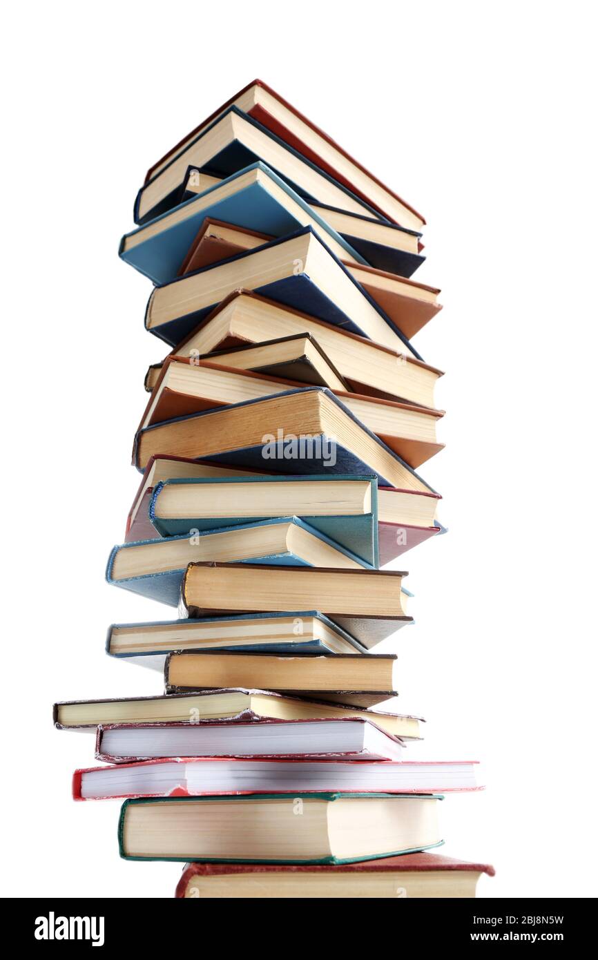 High stack of books, isolated on white Stock Photo