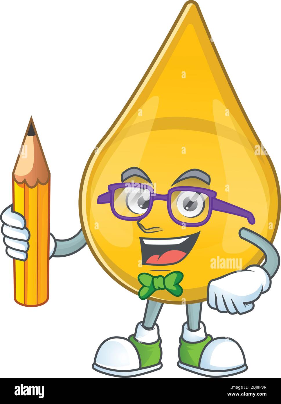 Gold hair serum student cartoon character studying with pencil Stock ...