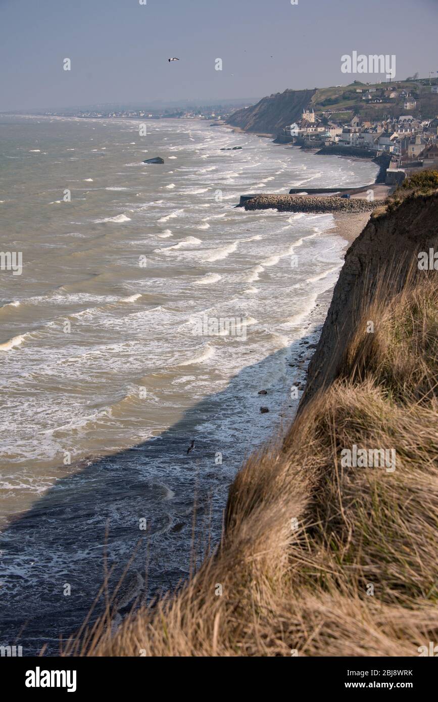 The beaches of Arromanches, part of Wolrd War Two Operation OVERLORD D-Day Stock Photo