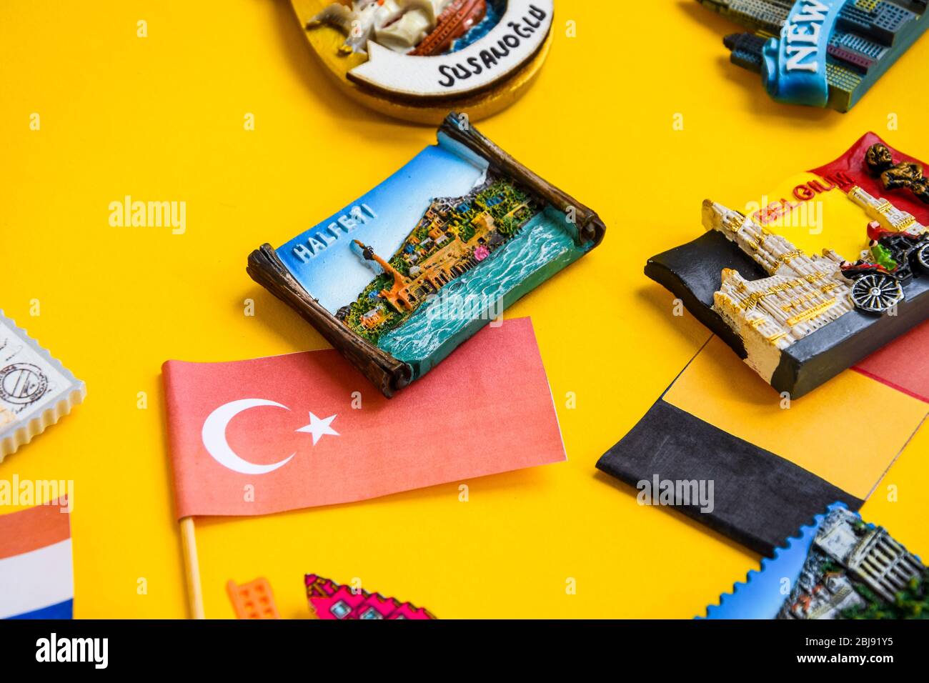 Turkey travel concept, turkish flag, magnets from Halfeti Stock Photo ...