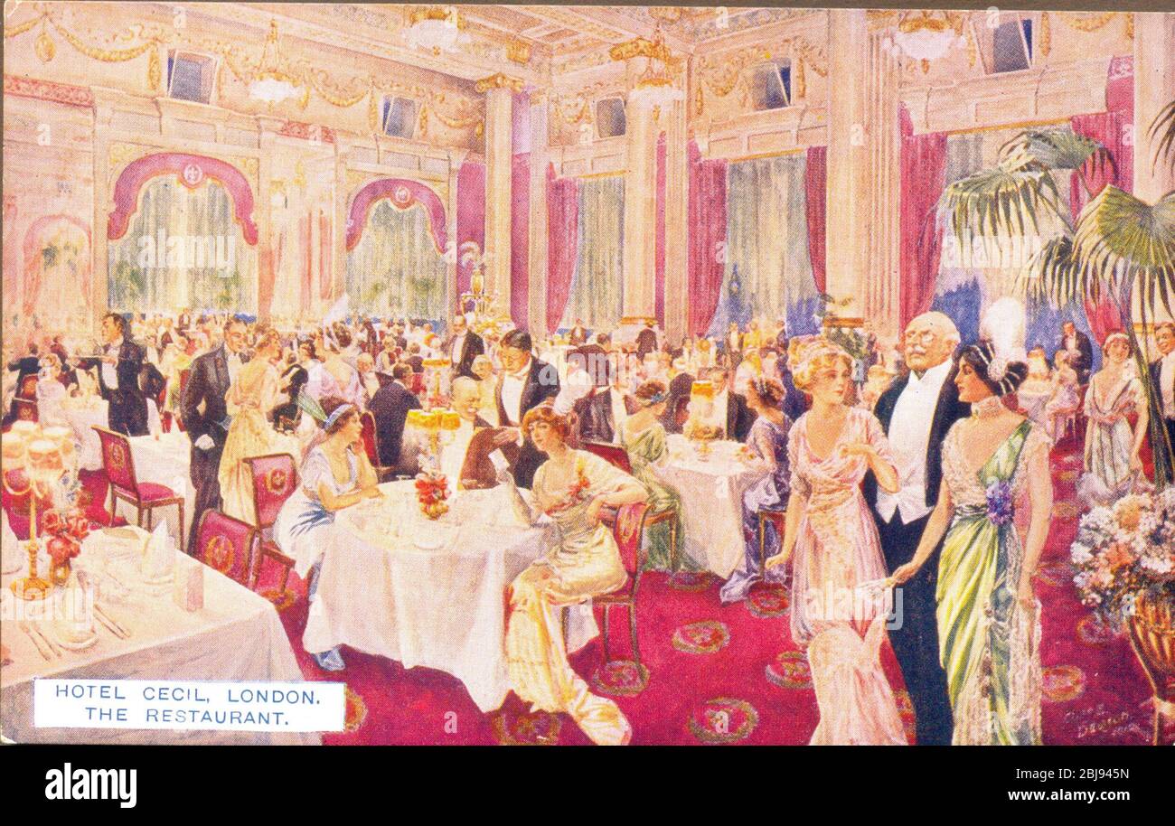 Postcard showing the Restaurant, Hotel Cecil, London 1912 Stock Photo