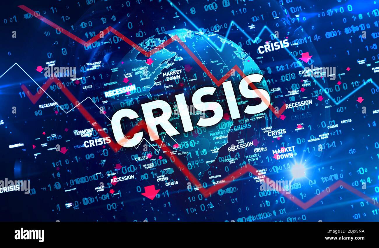 Financial crisis, global recession, stoks markets down and economy crash 3d illustration. Abstract concept digital background of finance and business. Stock Photo