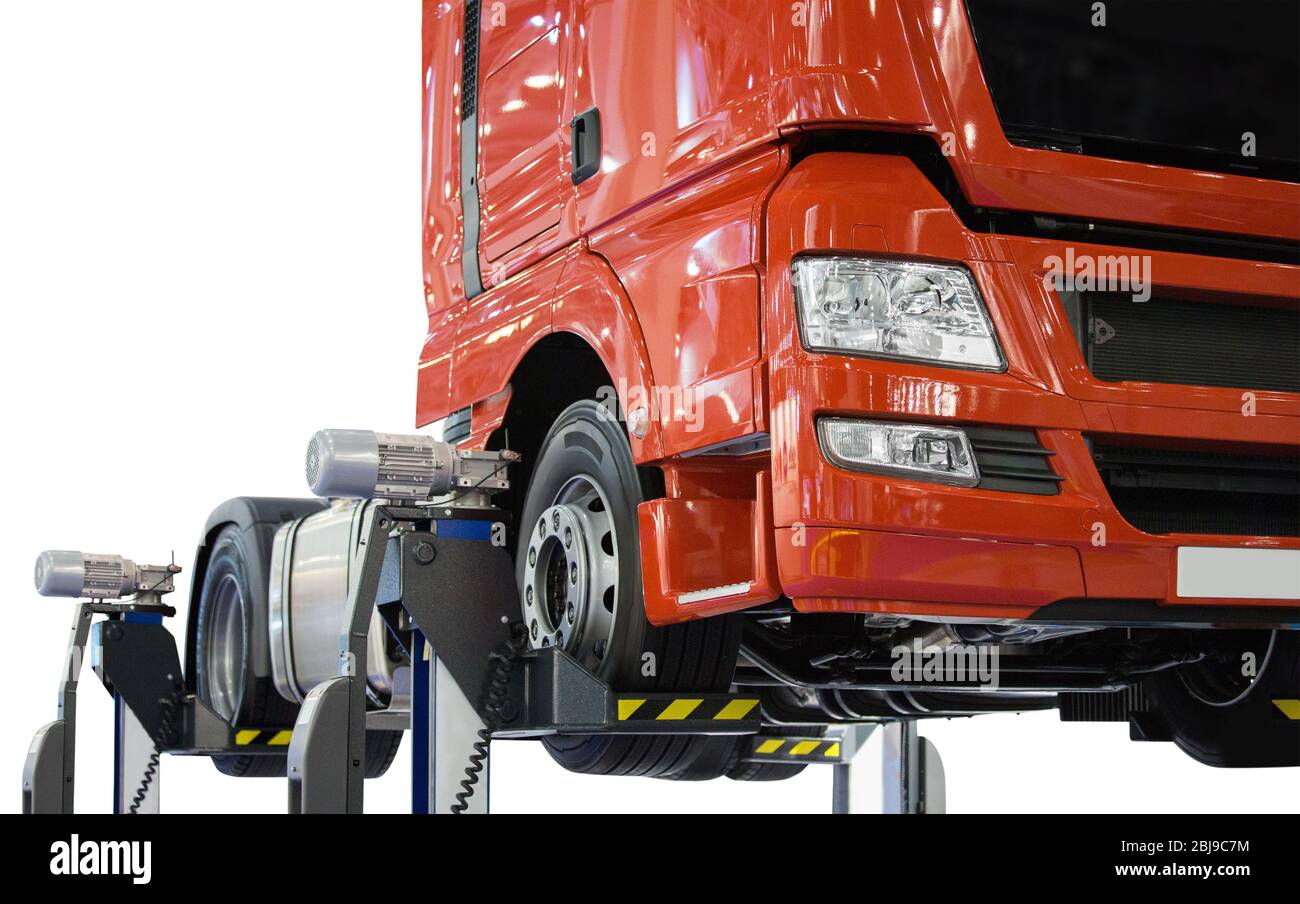 Truck on a lift in a car service Stock Photo - Alamy