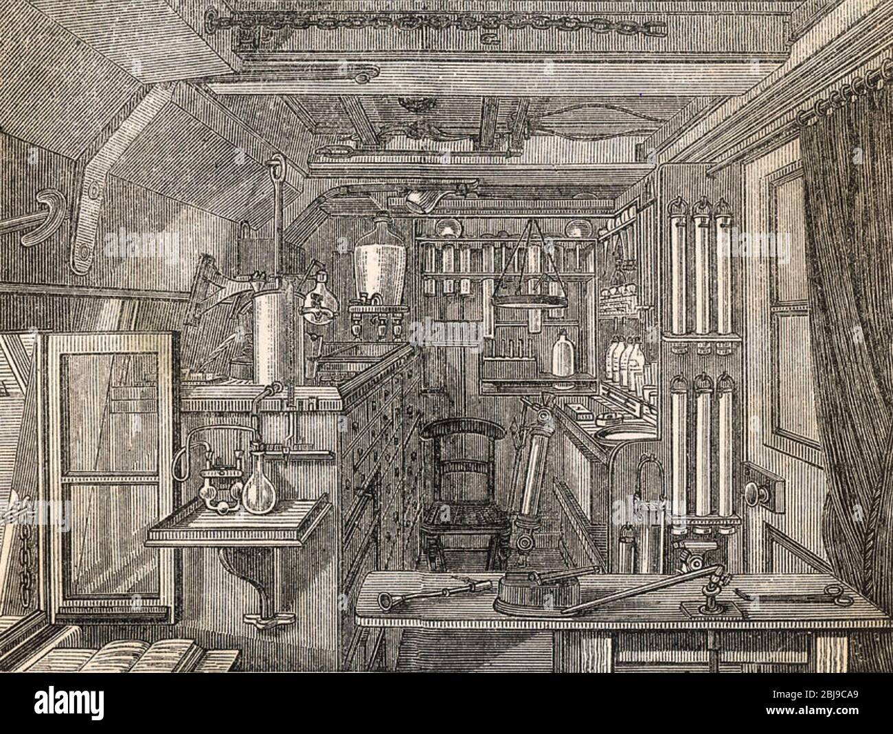 CHALLENGER EXPEDITION 1872-76. The chemistry lab on board HMS Challenger Stock Photo