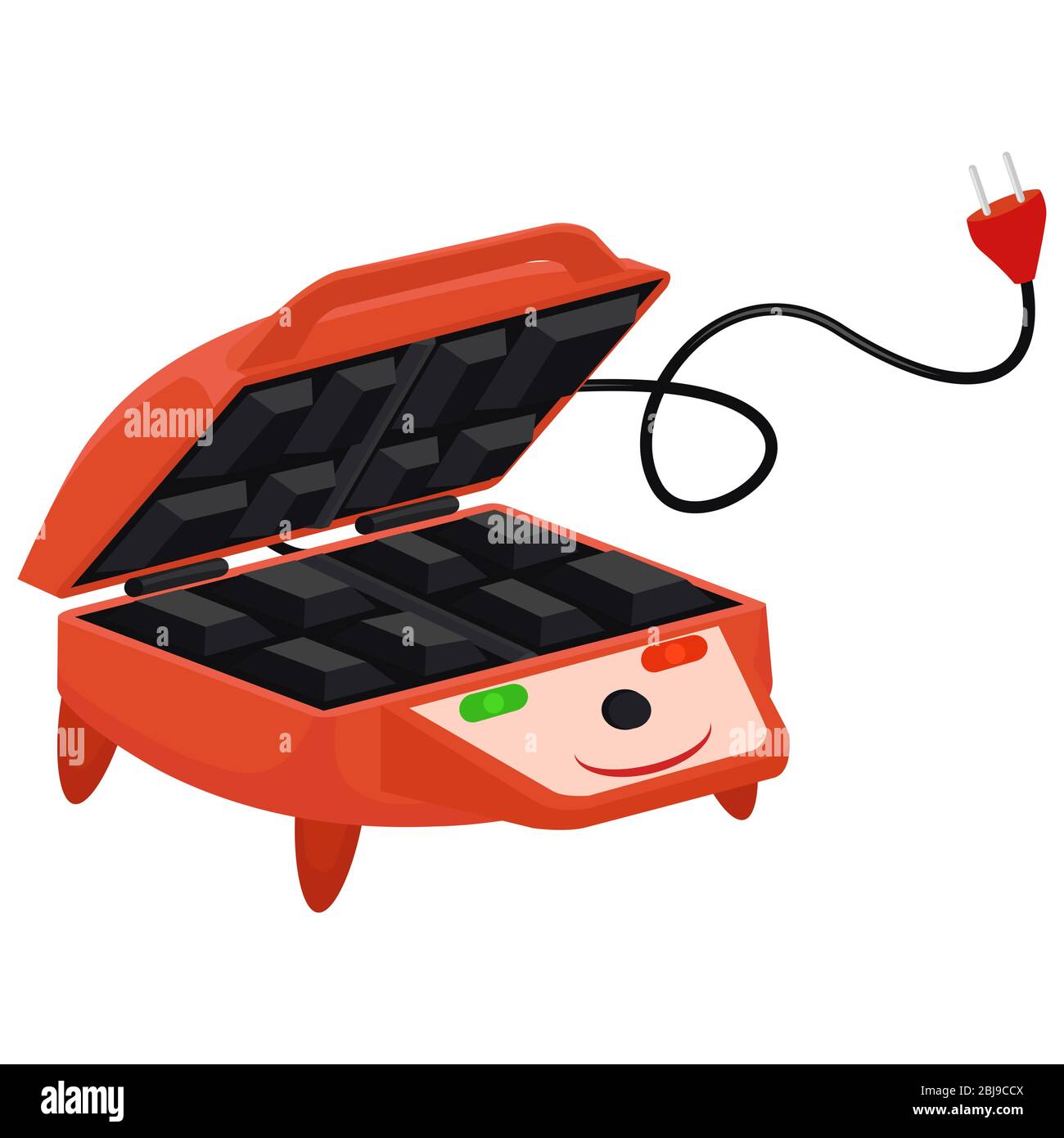 red waffle-iron. waffle maker character on a white background Stock Vector