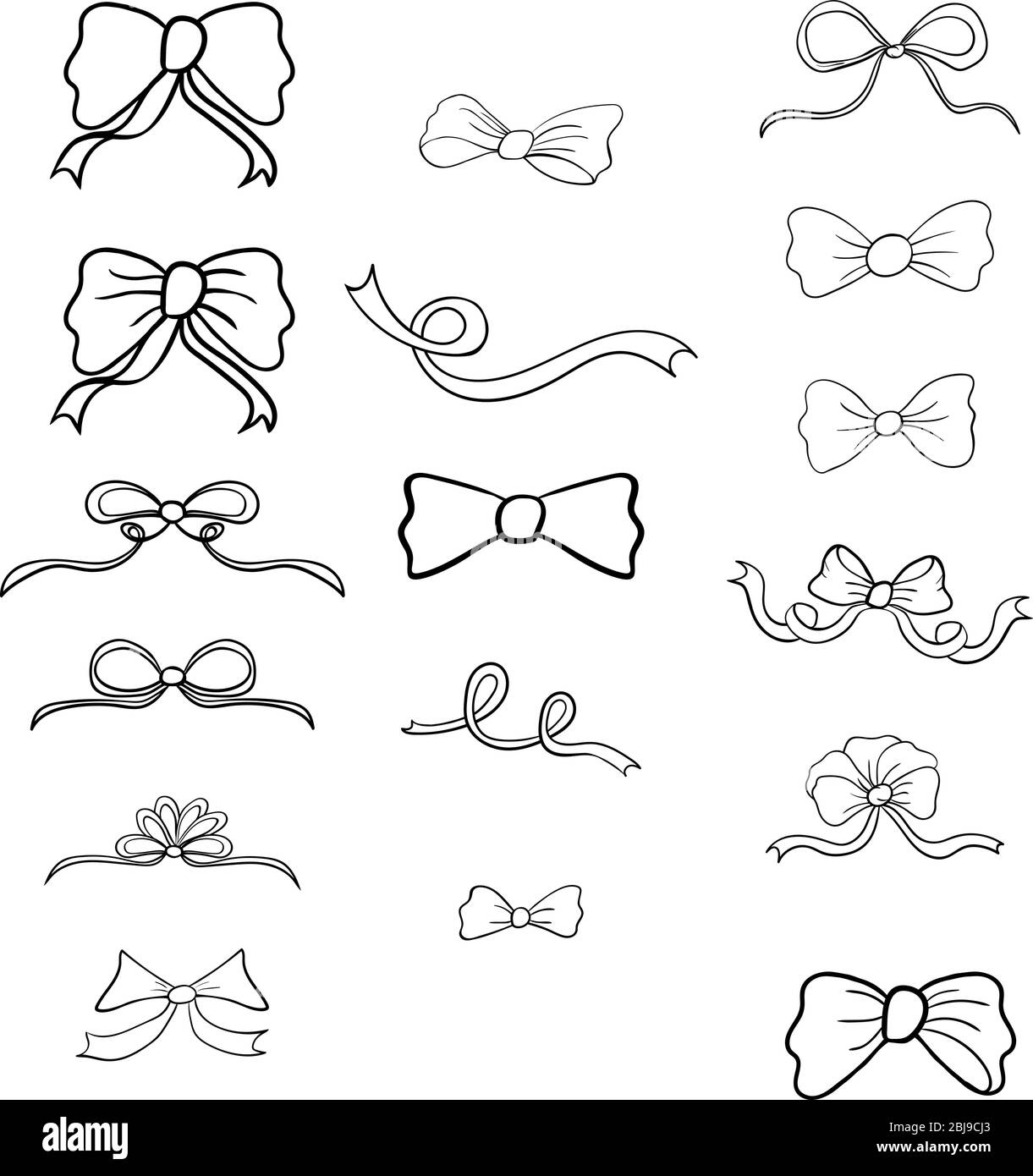 Set hand drawn outline bows isolated on white background Stock Vector ...