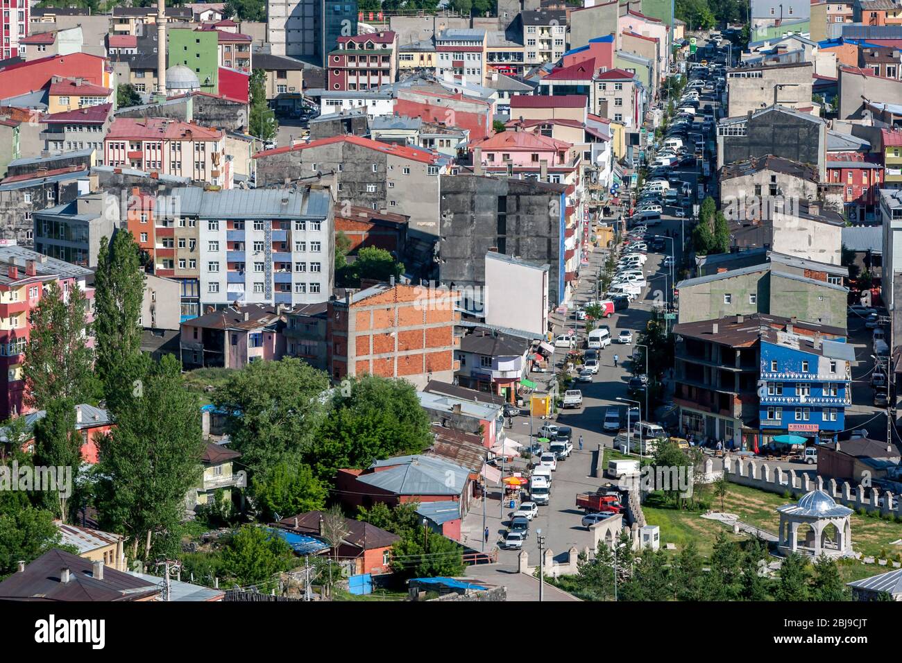 Apartment buildings in a section of the busy city of Kars in eastern