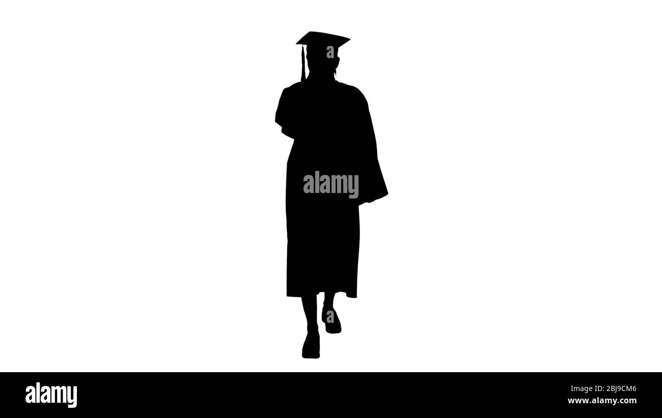 Silhouette Young graduate woman sick and coughing while walking. Stock Photo