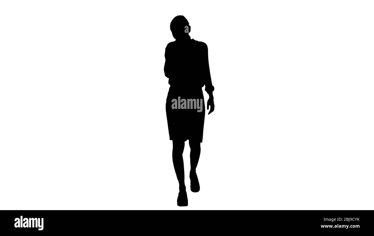 Silhouette Young Business Woman walking feeling Sick and Coughing. Stock Photo