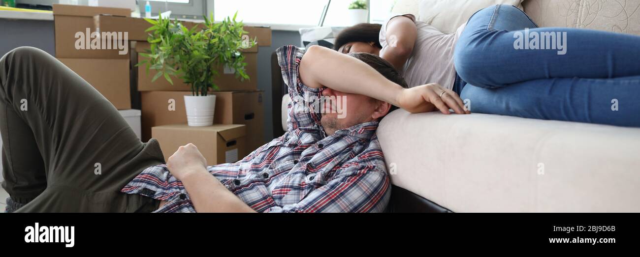 Sleeping family after re-housing Stock Photo