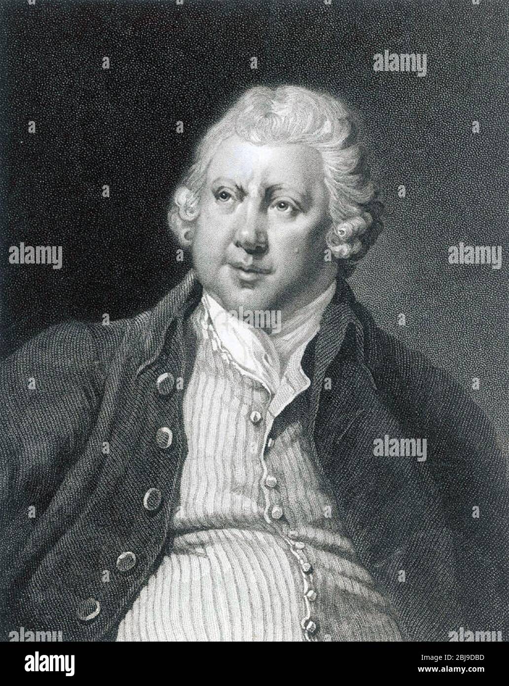 RICHARD ARKWRIGHT (1732-1792) English inventor and entrepreneur in developing cotton spinning and carding. Stock Photo