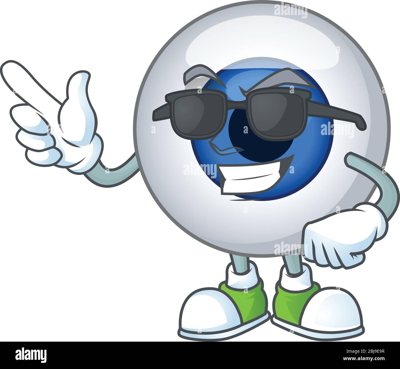 Super cute human eye ball cartoon character wearing black glasses Stock Vector