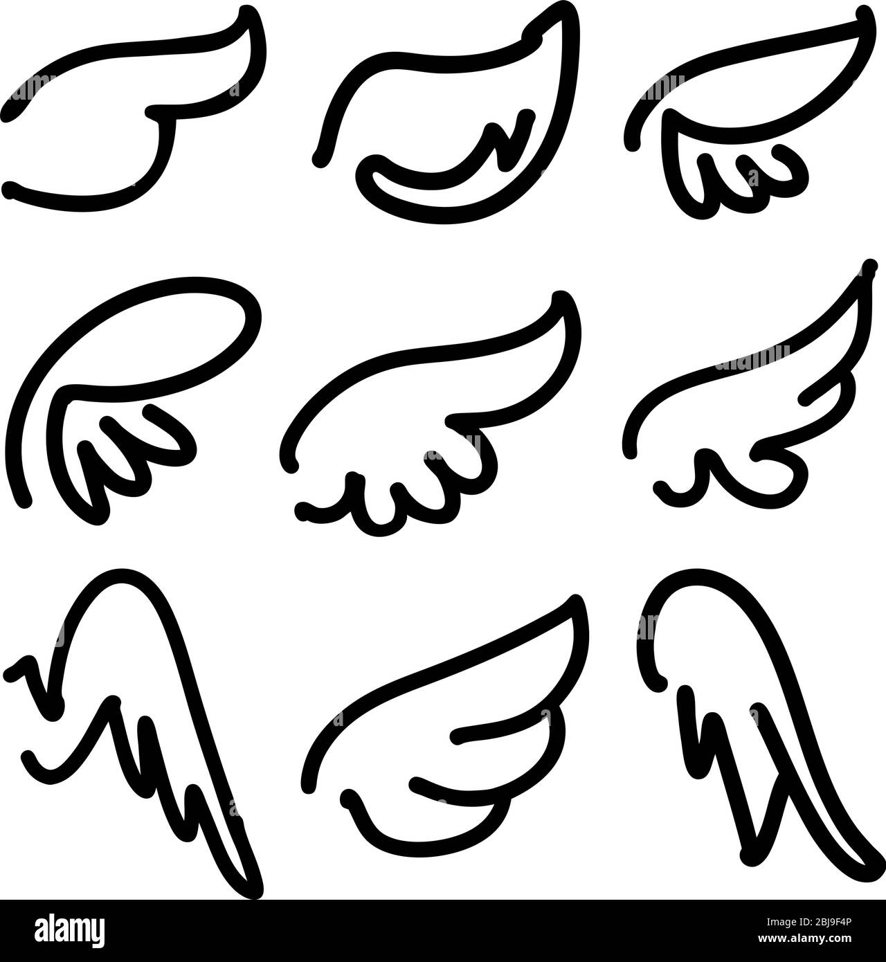 Angel wings icon set sketch, stylized bird wings collection cartoon hand  drawn vector illustration sketch Stock Vector Image & Art - Alamy