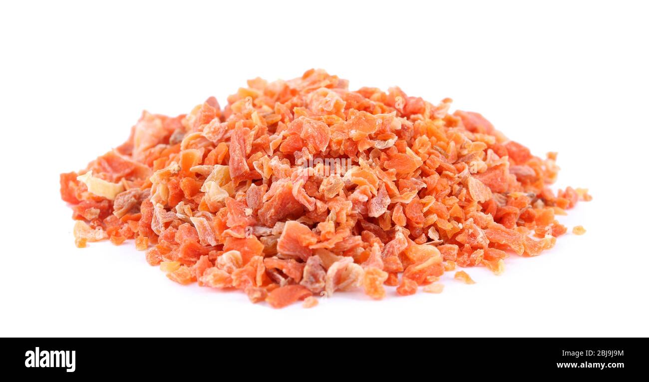 Dried chopped carrots isolated on white Stock Photo