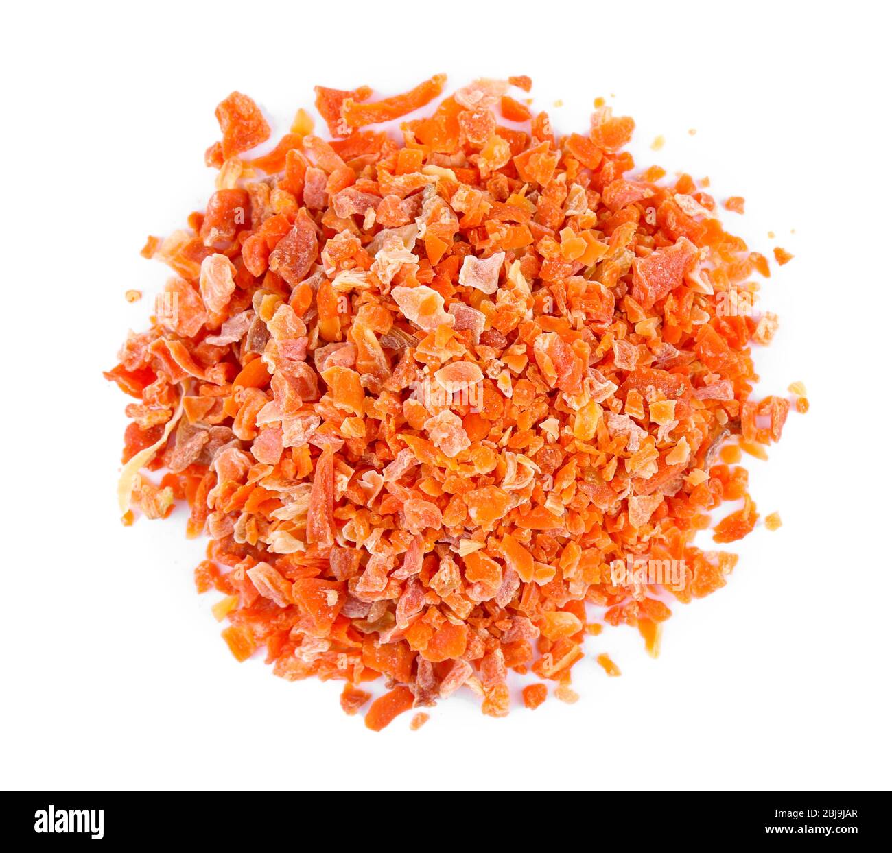Dried chopped carrots isolated on white Stock Photo