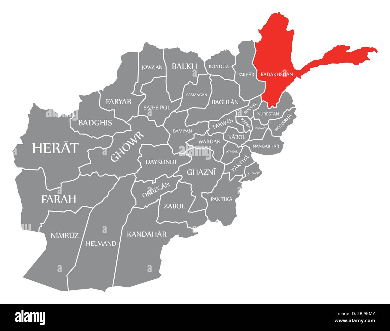 Badakhshan Red Highlighted In Map Of Afghanistan Stock Vector Image Art Alamy