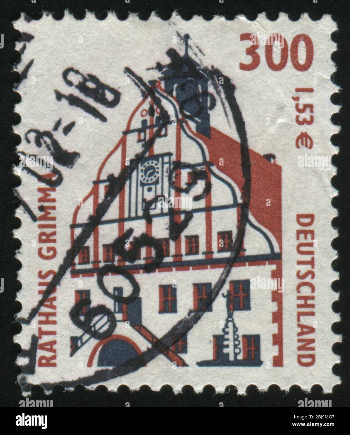 GERMANY- CIRCA 1994: stamp printed by Germany, shows Grimma town hall, circa 1994. Stock Photo