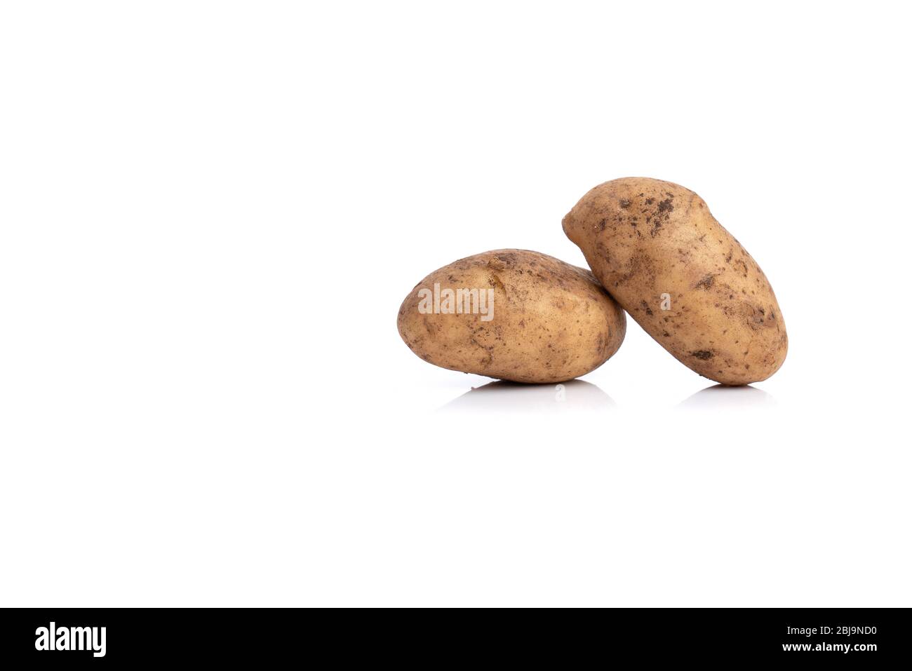 Two potato tubers isolated on a white background. Potatoes close-up ...