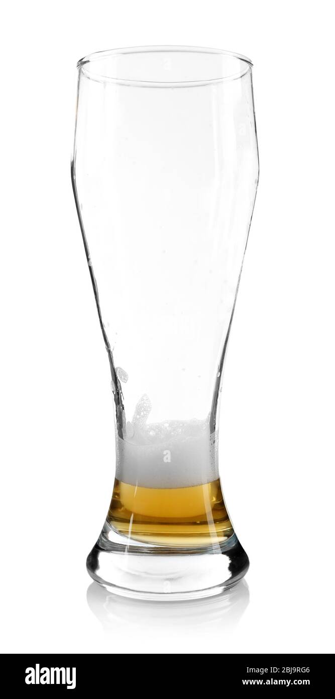 Almost empty beer glass, isolated on white Stock Photo Alamy