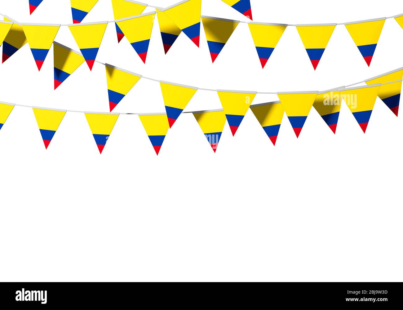 Colombia flag festive bunting against a plain background. 3D Rendering Stock Photo