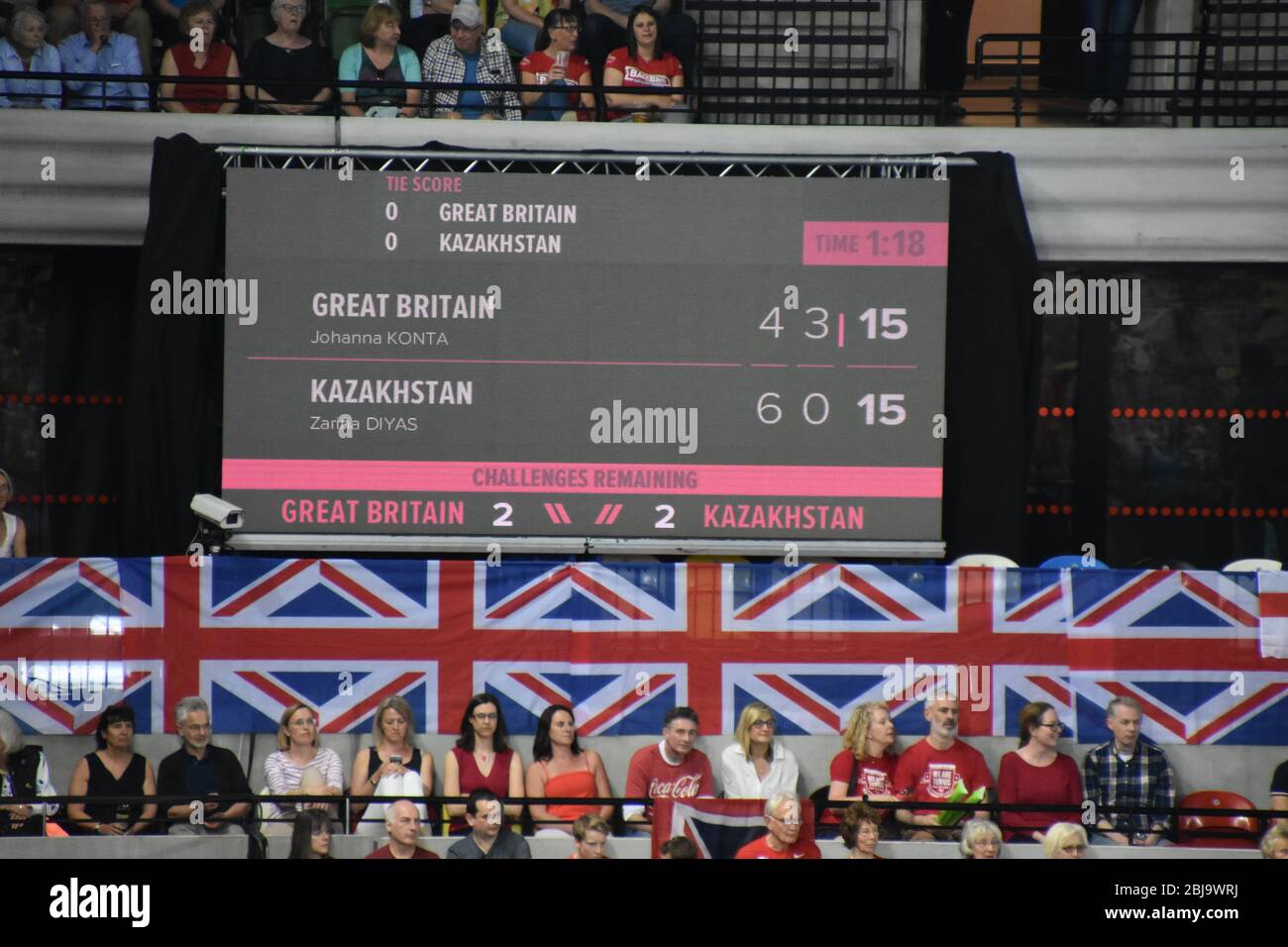 The tennis scoreboard at the Copper Box Arena, Queen Elizabeth Olympic