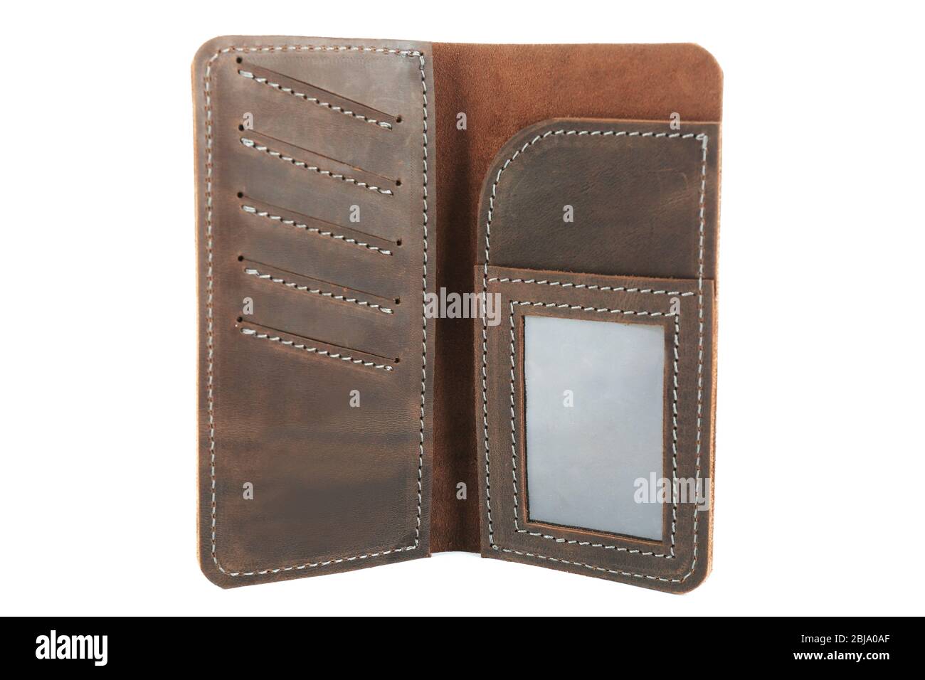 Brown leather opened purse isolated on white Stock Photo - Alamy