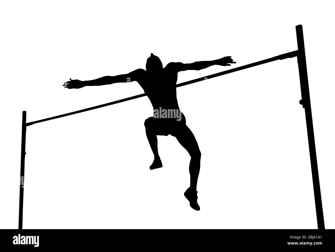 high jump man athlete jump black silhouette Stock Photo