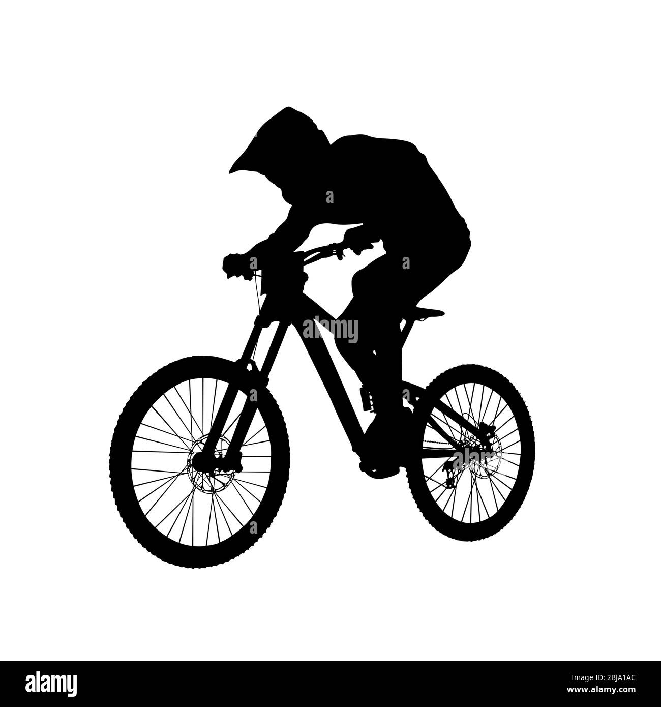 downhill mountain biking athlete rider black silhouette Stock Photo