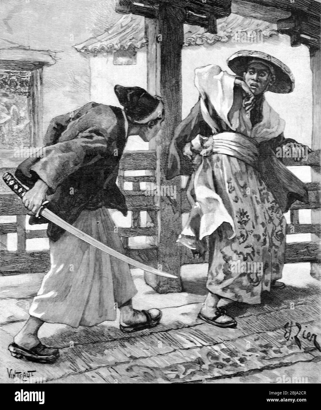 Revenge of the 47 Ronin. Samurai Tale or Folk Story about the Code of Honour or Honor Code. Vintage or Old Illustration or Engraving 1897 Stock Photo