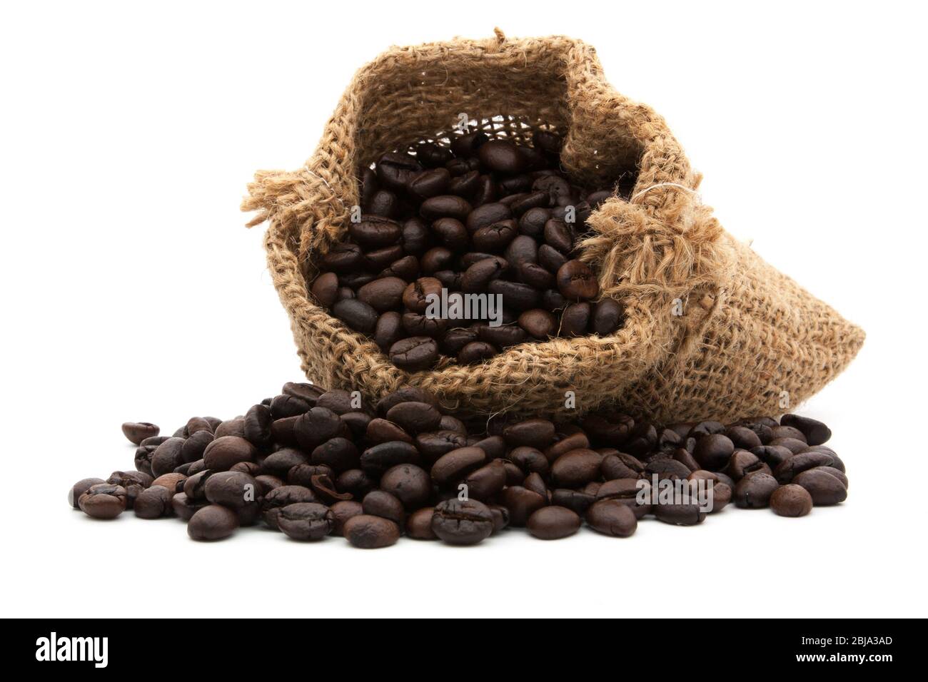 coffee beans in bag isolated on white background Stock Photo - Alamy