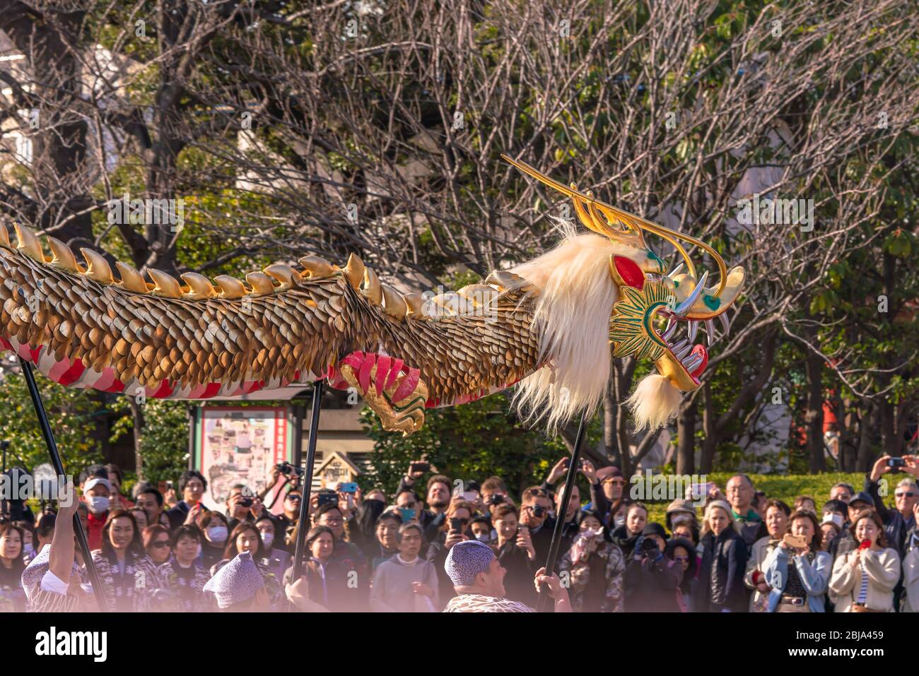 tokyo, japan march 18 2020 Japanese puppet masters holding a huge