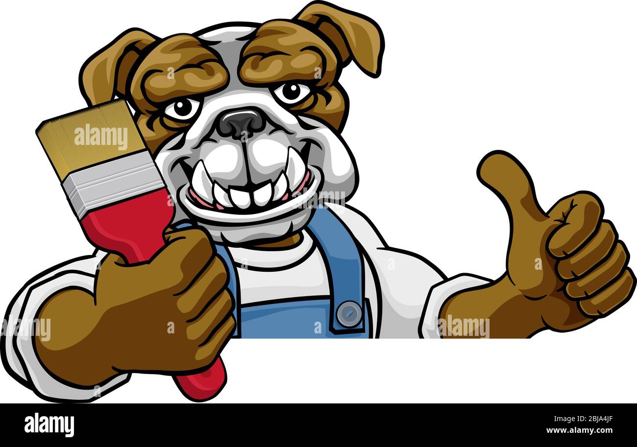 Bulldog Painter Decorator Holding Paintbrush Stock Vector