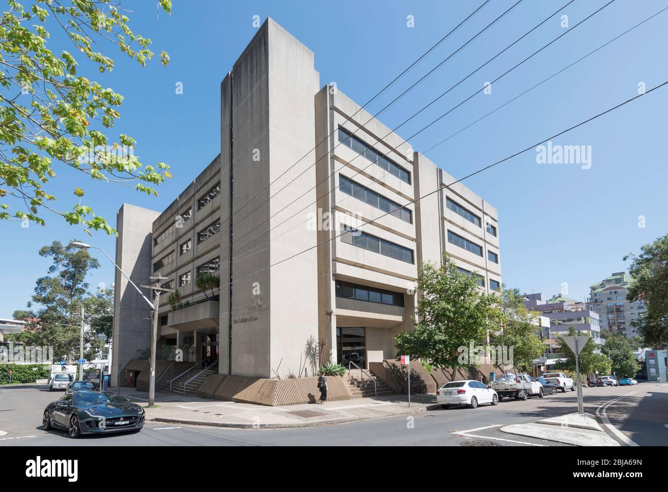 The 1976 constructed College of Law building in Chandos Street, St Leonards in northern Sydney, Australia. A good example of Brutalist architecture Stock Photo