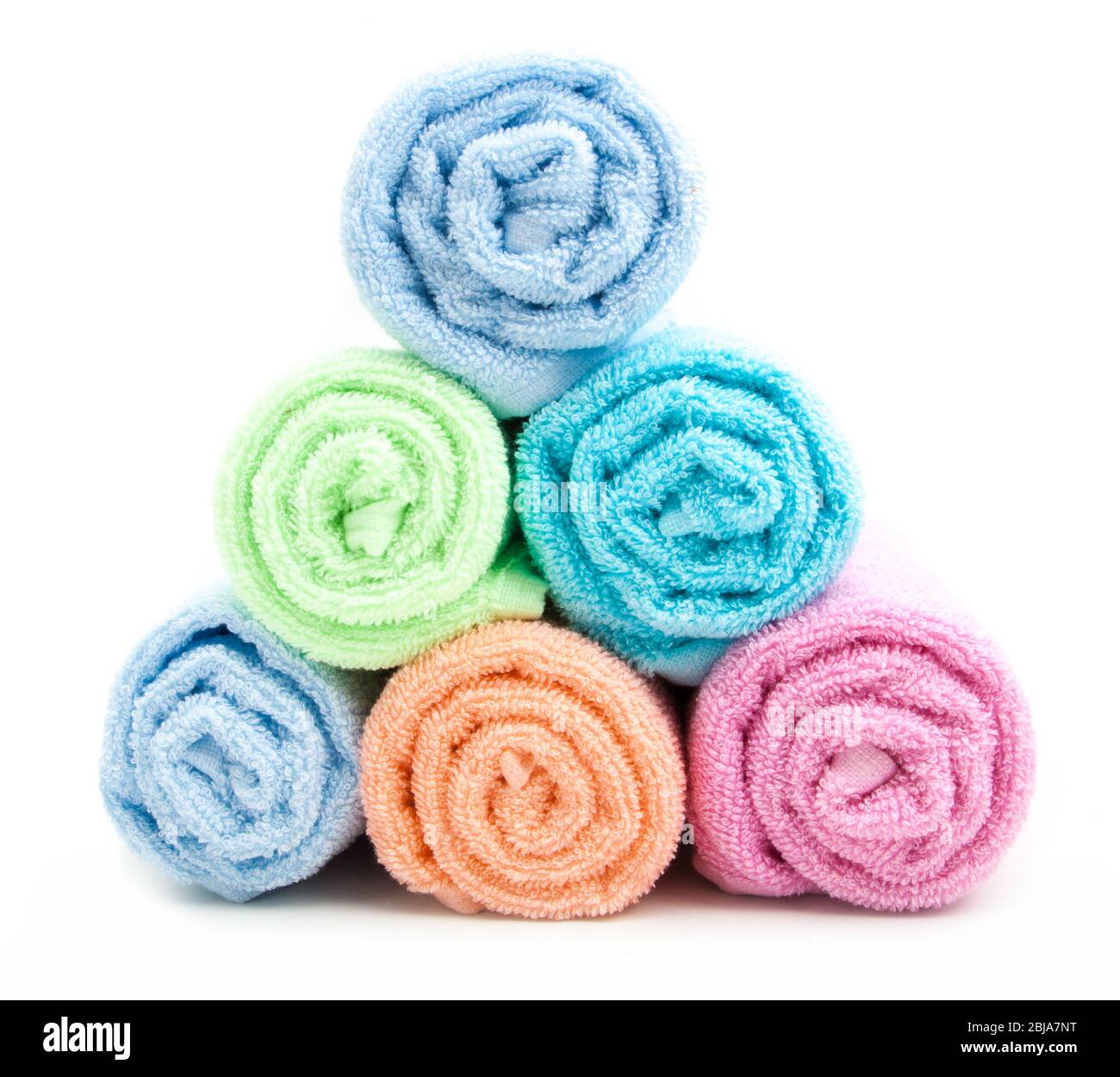 pile of rainbow colored towels isolated Stock Photo Alamy