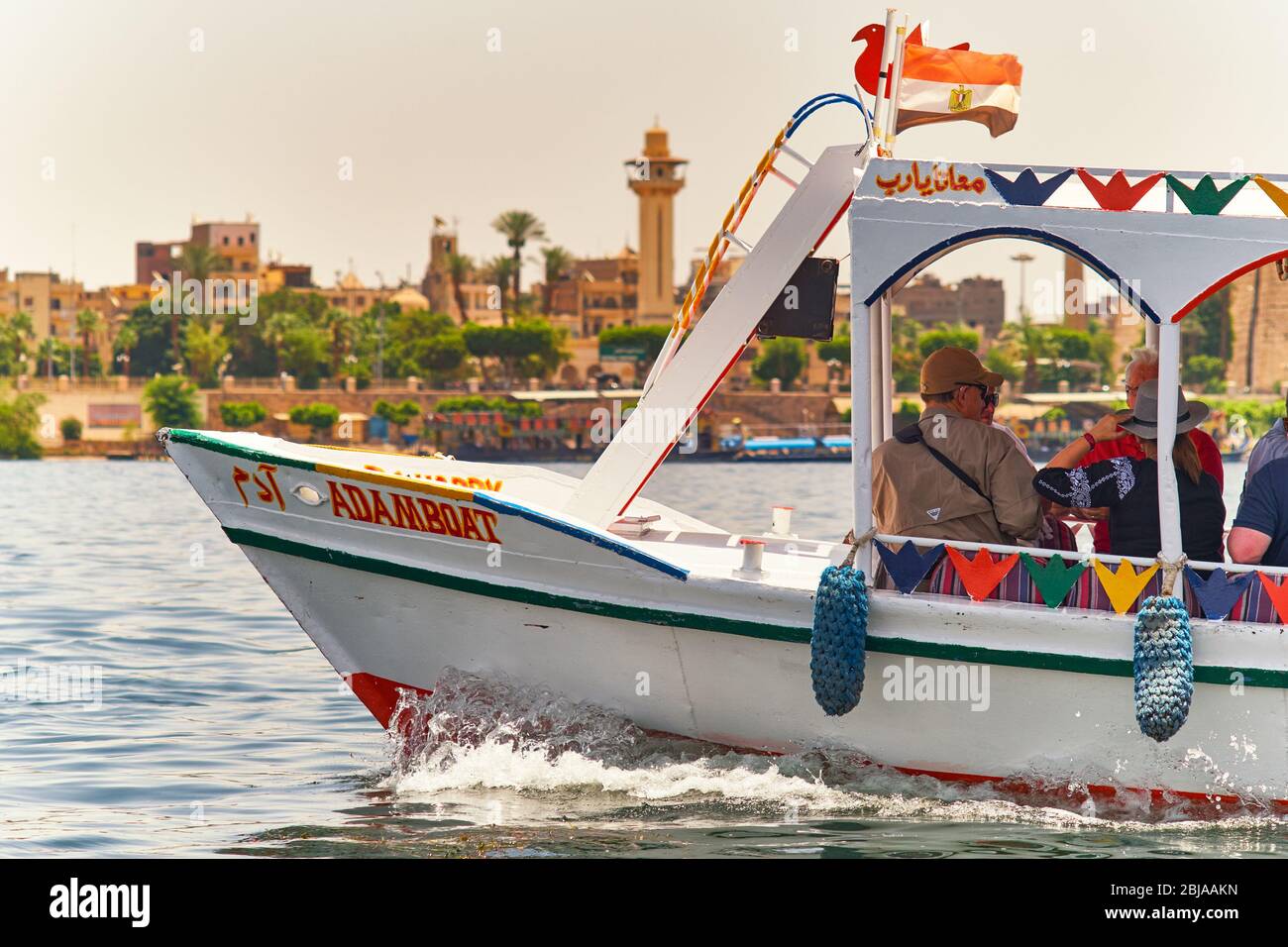 Luxor / Egypt - May 23 2019: Tourist riverboat cruising on the Nile in ...