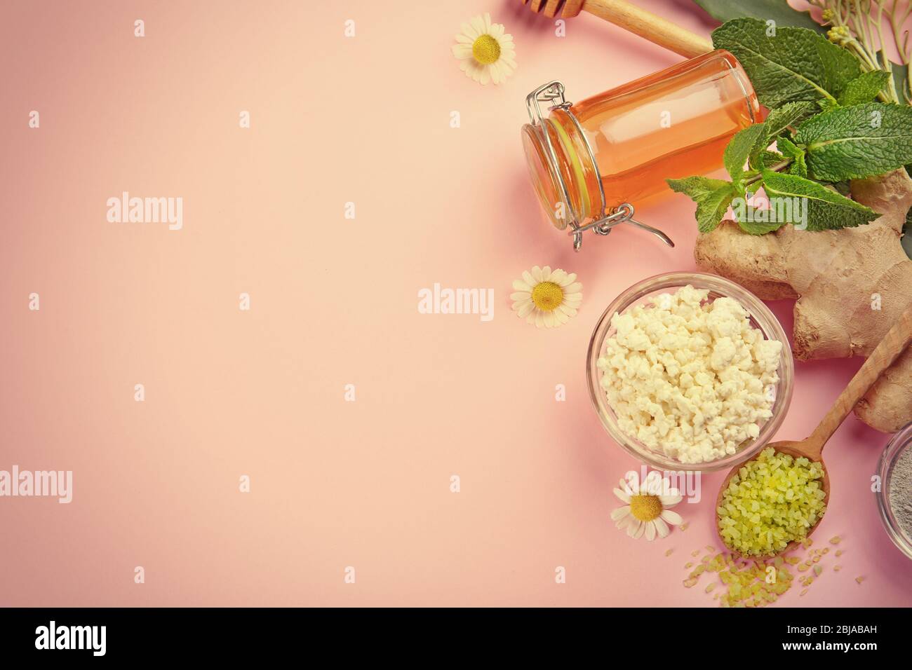 Natural Ingredients For Skin Care On Pink Background Stock Photo Alamy